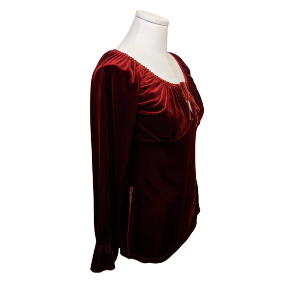 Vintage Y2K Red Velvet Babydoll Top Long Sleeve Witchy Whimsygoth Vamp Sz L - Picture 7 of 9